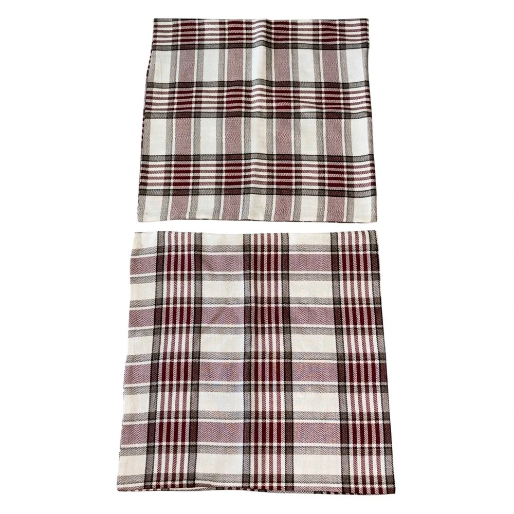 Plaid Throw Pillow Covers Set of 2 Burgundy Cream Square 24x24 Farmhouse Rustic